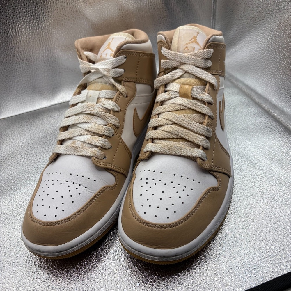 Size 7.5 Nike Air Jordan 1 Mid Hemp Tan Gum White Mens Sneakers 554724-271 - Picture 5 of 11